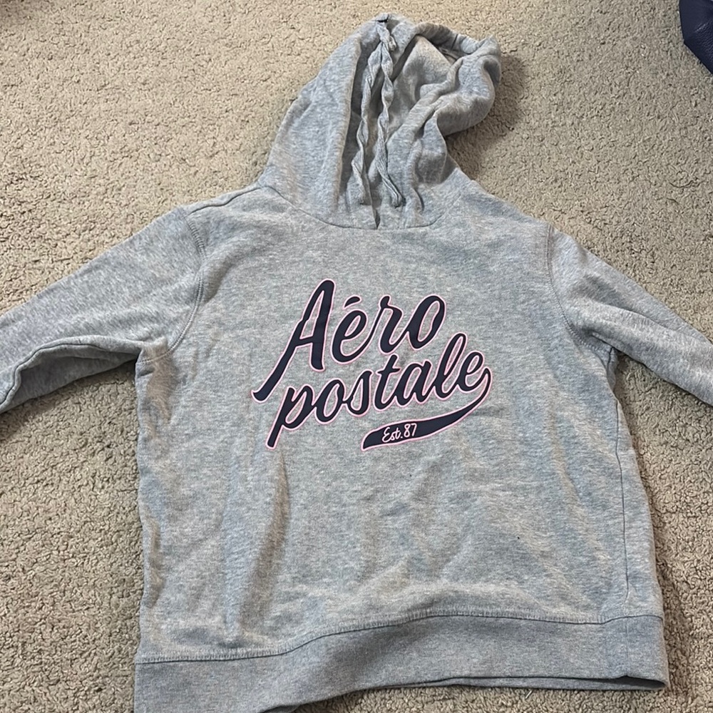 Aeropostale Light Gray Hoodie with Purple Logo